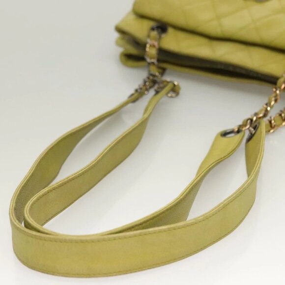 CHANEL Matelasse Chain Shoulder Bag Grained Calf Skin Green Gold CC Auth yk19052 - Picture 8 of 16